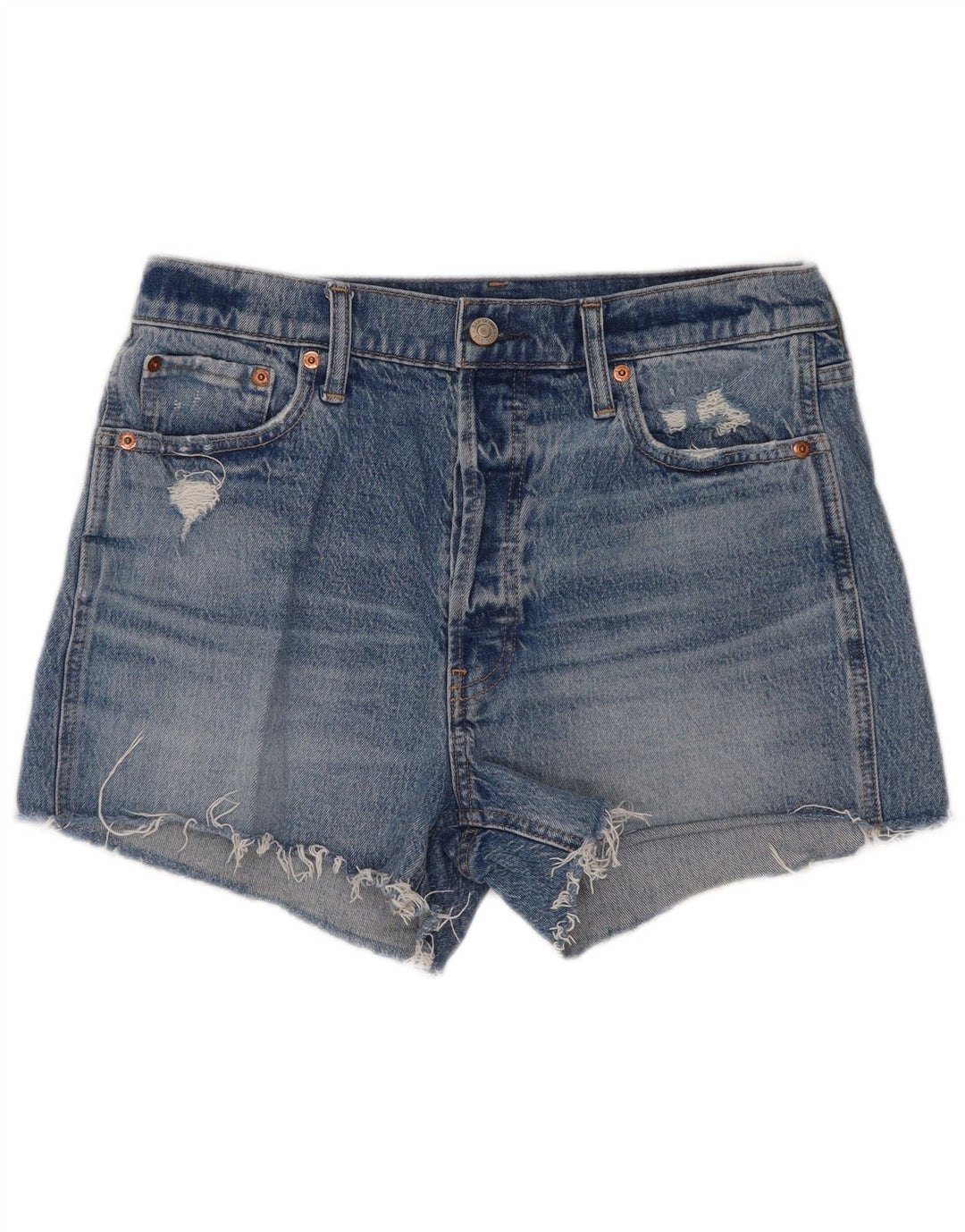 Shorts jeans feminino Gap desgastado W30 algodão azul médio