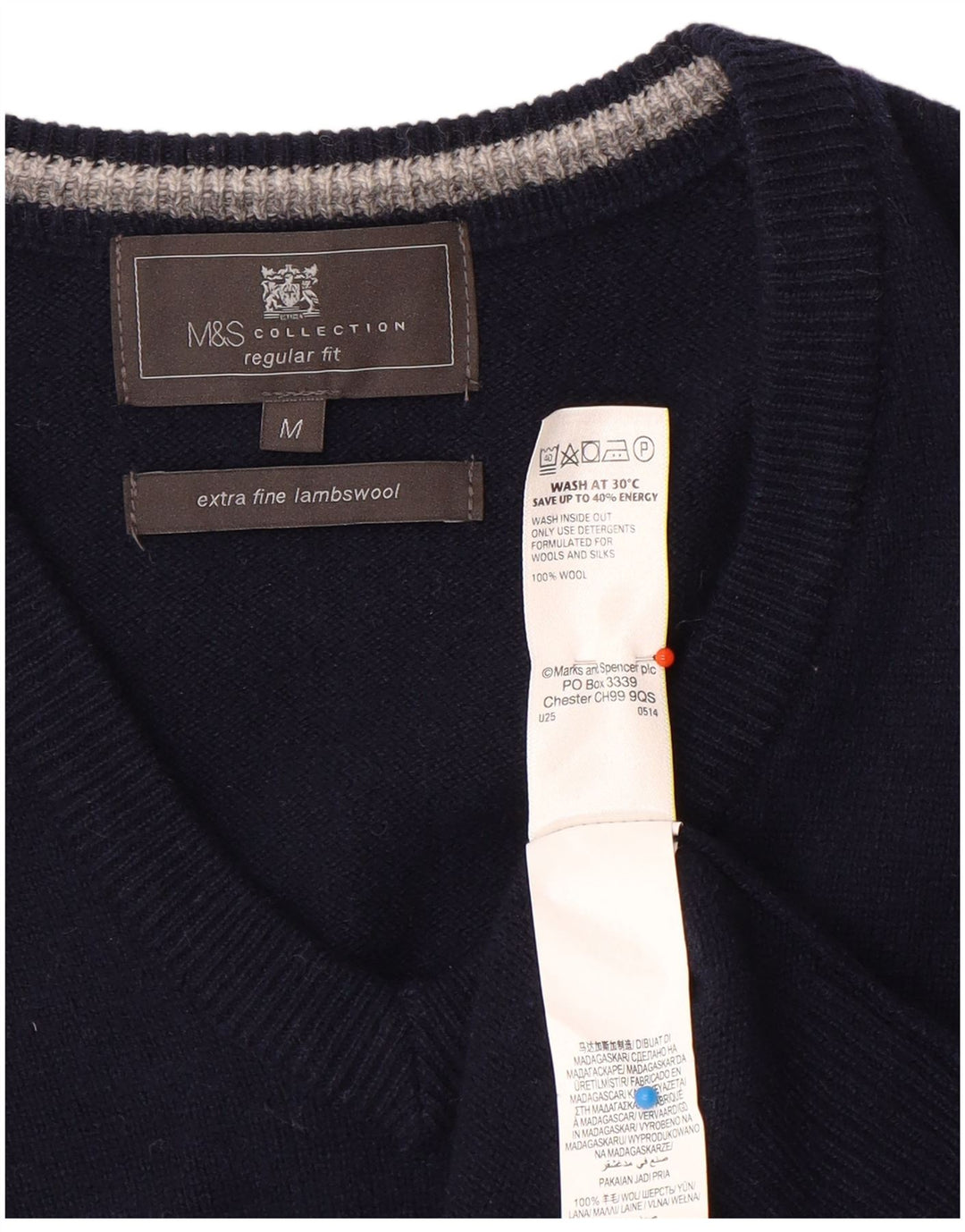 Regata masculina Marks & Spencer de ajuste regular com colete médio de lã azul marinho