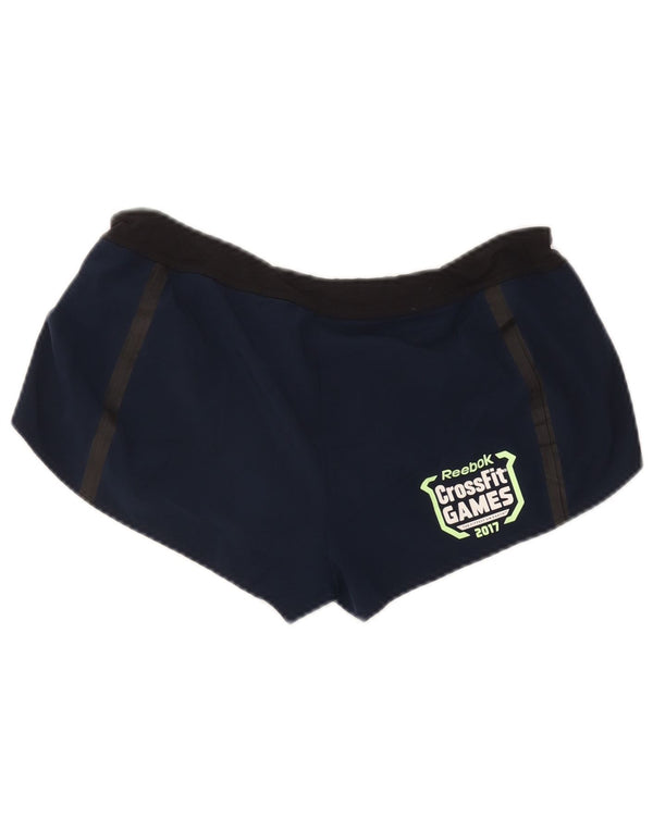 Shorts esportivo feminino Reebok Cross Fit UK 12/14 médio azul colorblock