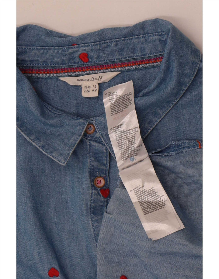 Camisa feminina com estampa abstrata White Stuff UK 16 algodão azul grande