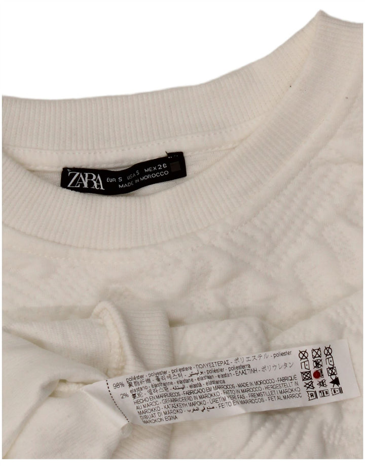 Zara Womens Crop Oversized Moletom Jumper Reino Unido 10 Pequeno Branco Geométrico