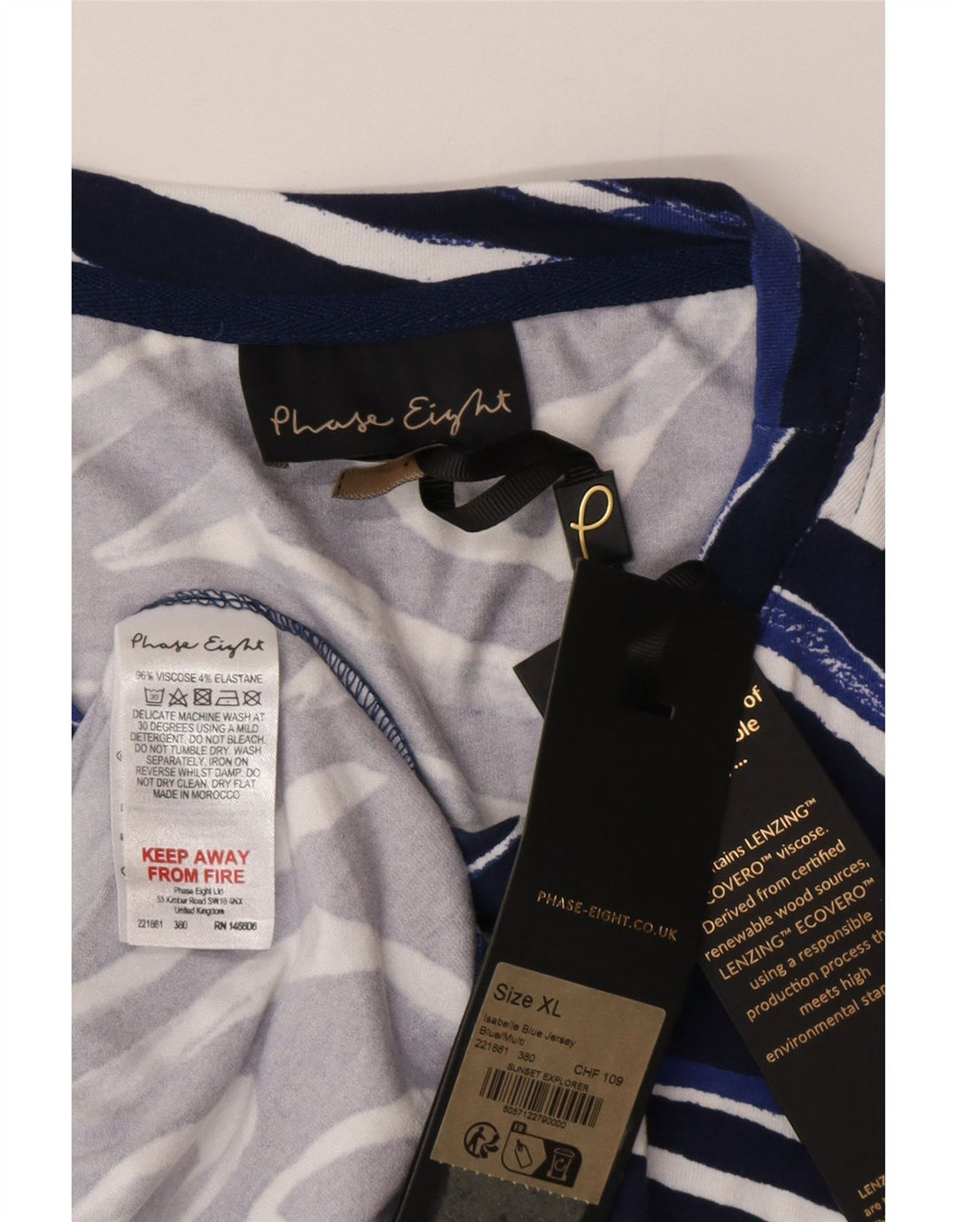 Vestido feminino Phase Eight UK 18 XL azul viscose geométrica