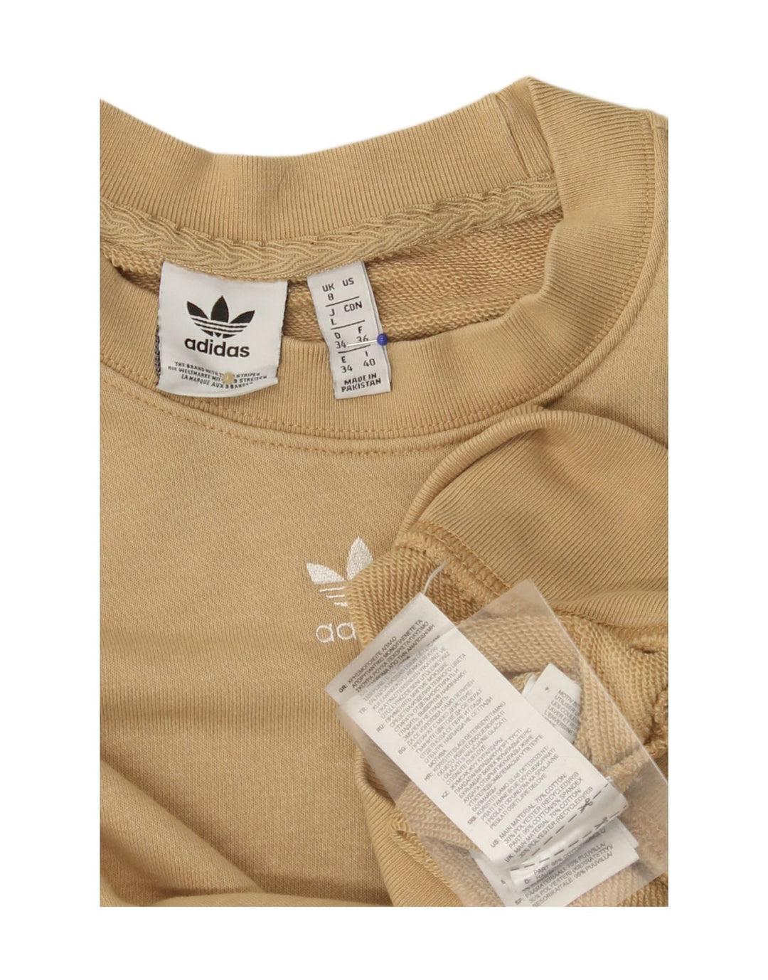 ADIDAS Womens Oversized Sweatshirt Jumper UK 8 Pequeno Bege Algodão