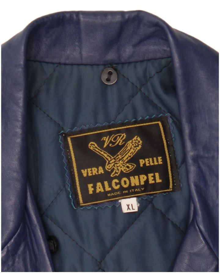 Jaqueta blazer feminina de couro com 2 botões Falconpel Reino Unido 18 XL couro azul marinho