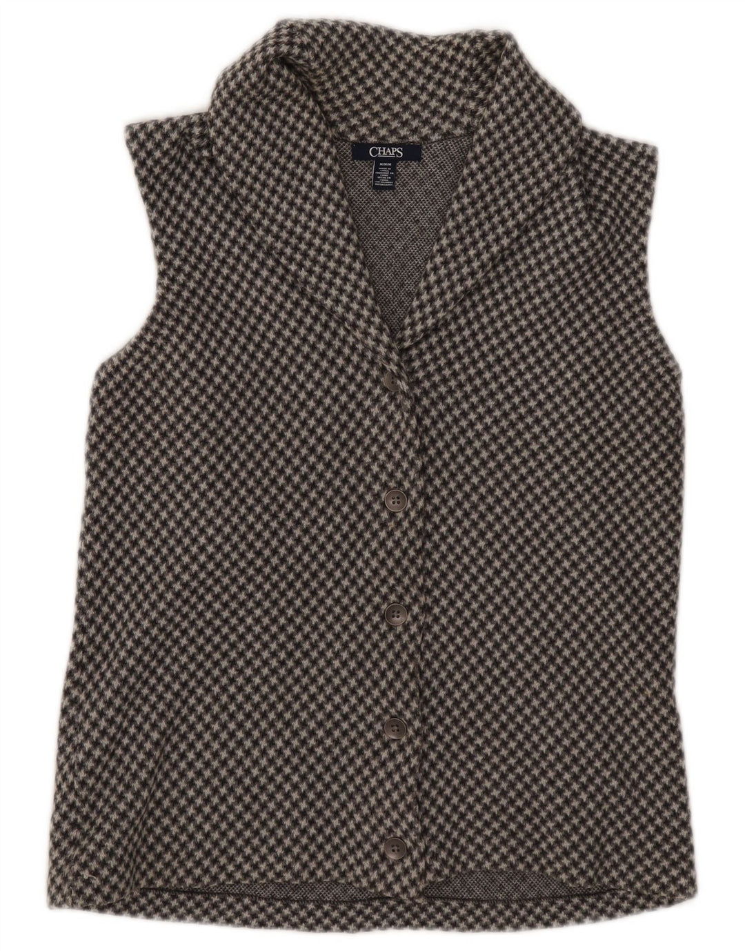 Cardigã feminino sem mangas Chaps UK 14 algodão houndstooth cinza médio