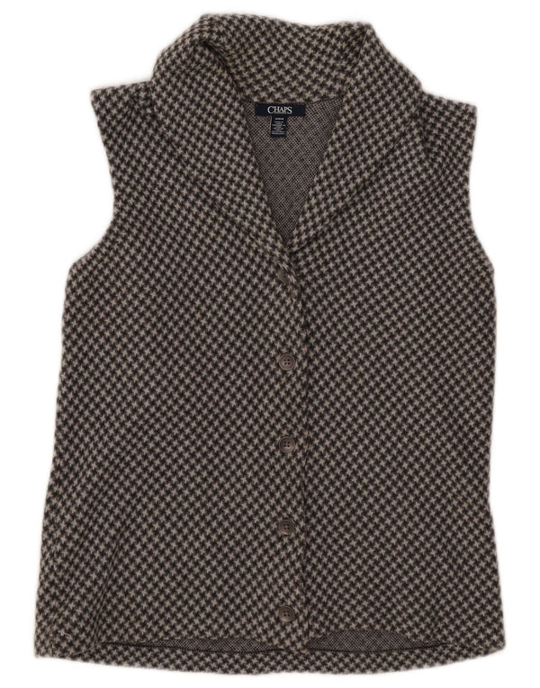 Cardigã feminino sem mangas Chaps UK 14 algodão houndstooth cinza médio