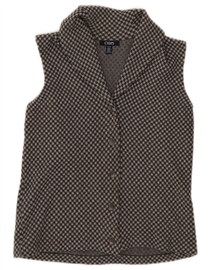 Cardigã feminino sem mangas Chaps UK 14 algodão houndstooth cinza médio