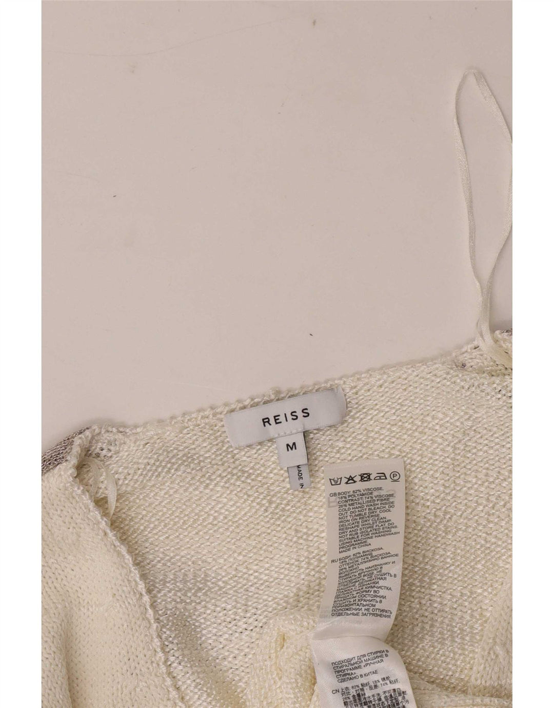 Suéter feminino Reiss com decote em V Reino Unido 12 bloco colorido branco médio