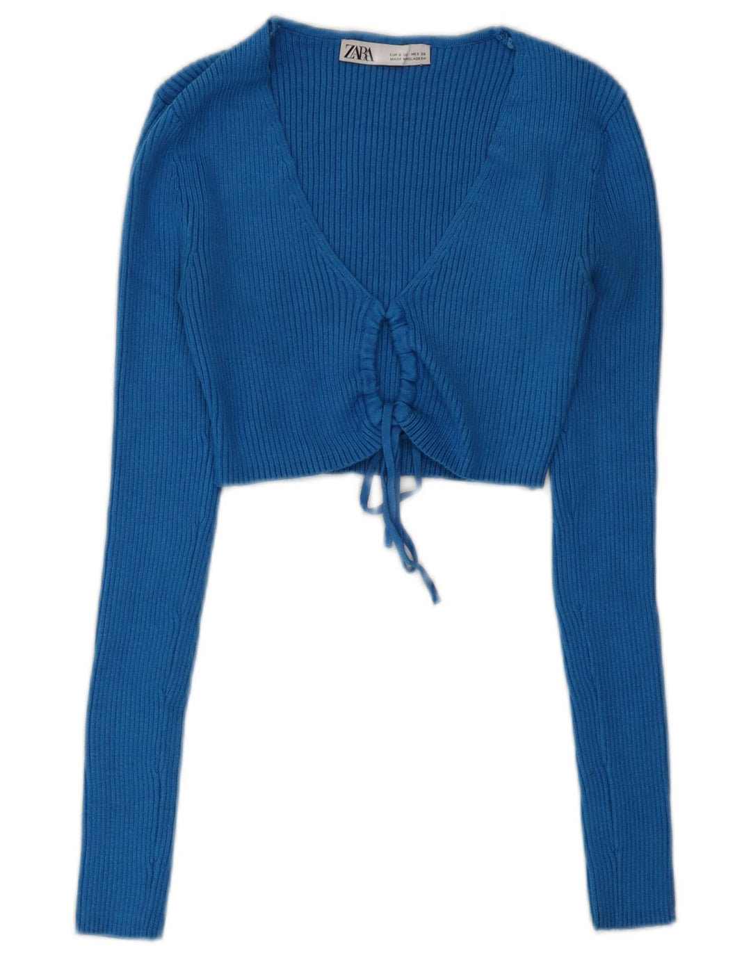 Zara Top feminino de manga comprida UK 10 viscose azul pequena
