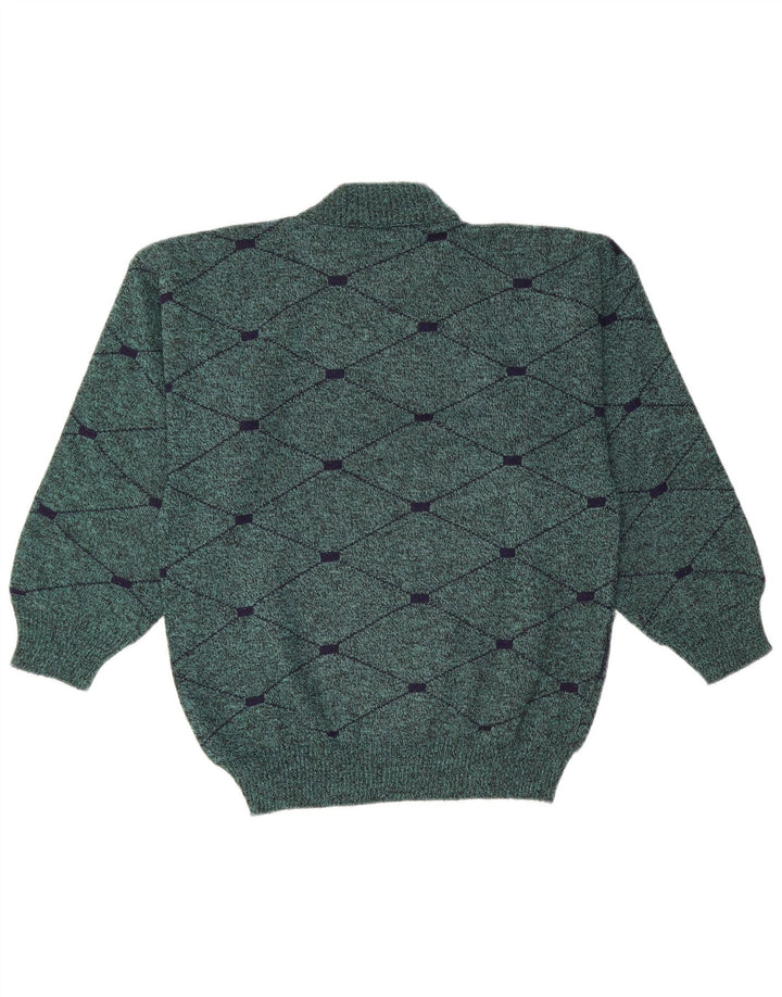 Suéter vintage masculino com gola tartaruga, lã verde médio/diamante