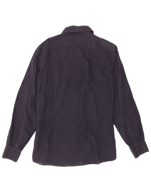 Camisa militar masculina Trussardi grande linho azul marinho