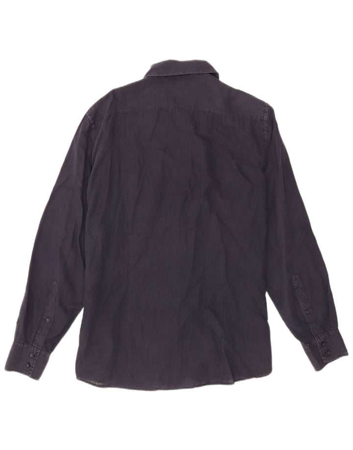 Camisa militar masculina Trussardi grande linho azul marinho