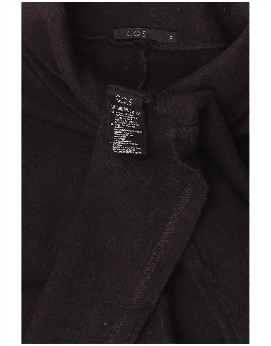 Suéter feminino Cos manga 3/4 com gola redonda Reino Unido 14 lã azul marinho médio