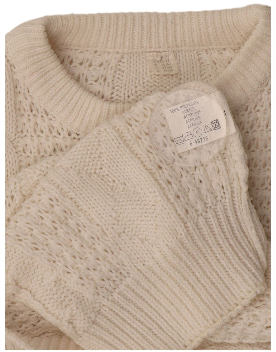 Suéter feminino VINTAGE com gola redonda grande Reino Unido 10/12 médio branco