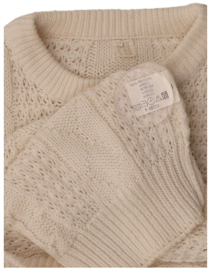 Suéter feminino VINTAGE com gola redonda grande Reino Unido 10/12 médio branco