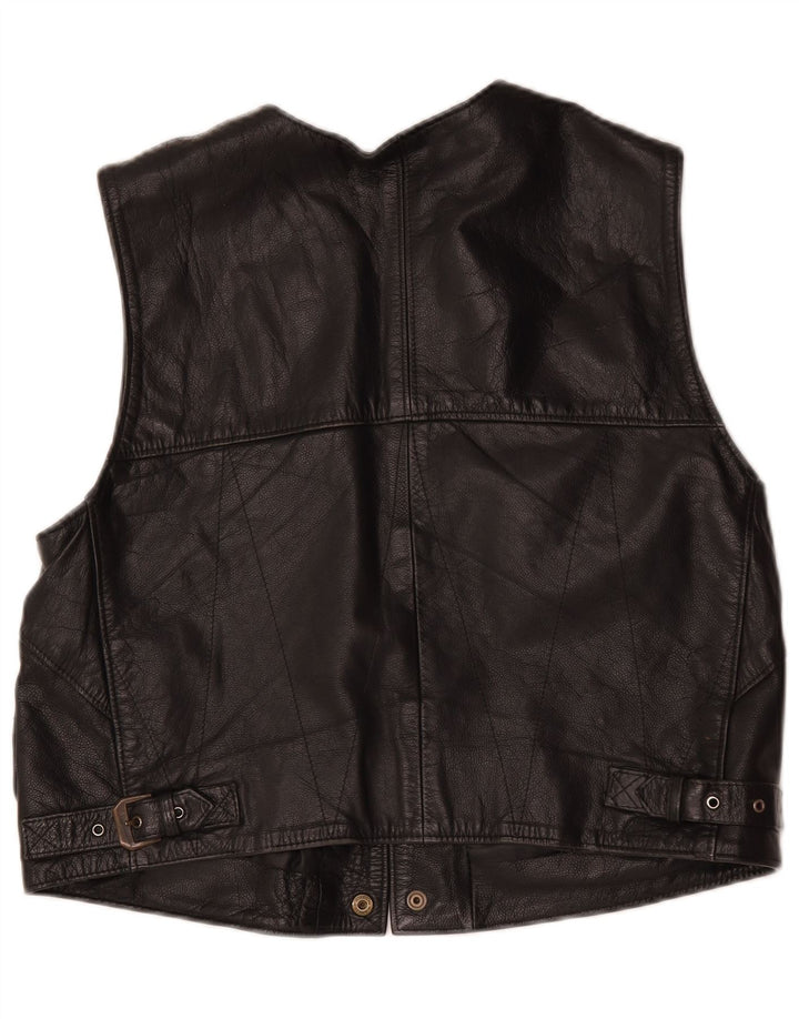 Colete de couro para motocicleta masculino vintage grande couro preto