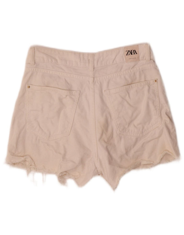 Zara Shorts jeans feminino pequeno W26 algodão branco