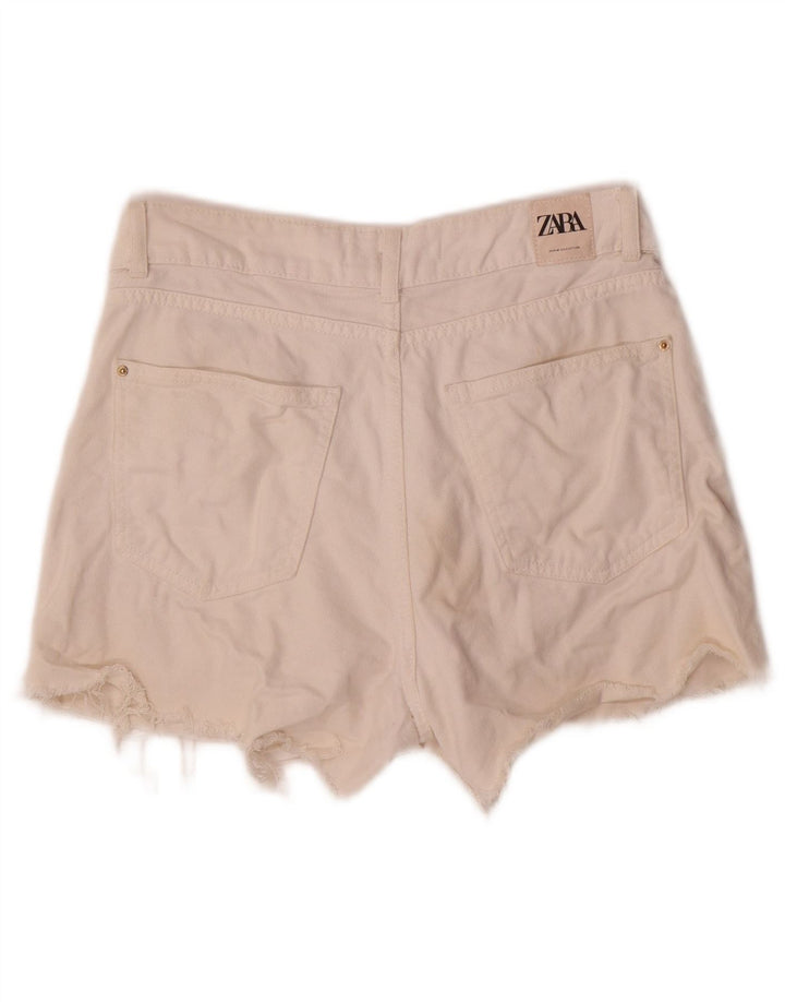Zara Shorts jeans feminino pequeno W26 algodão branco