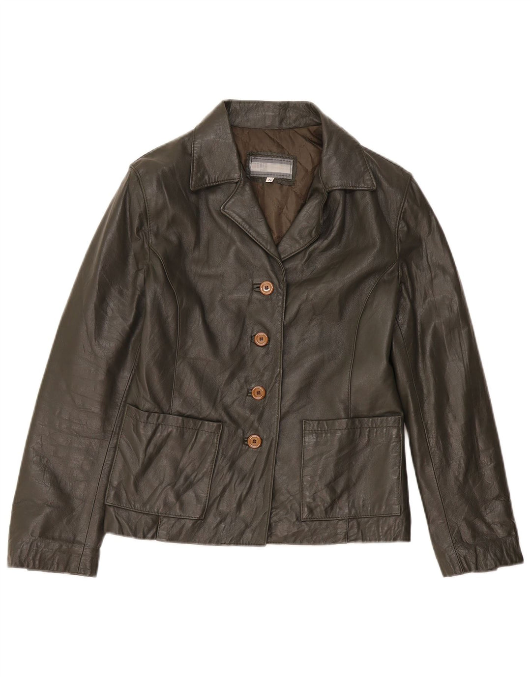 Jaqueta de couro feminina vintage Reino Unido 10 couro cáqui pequeno
