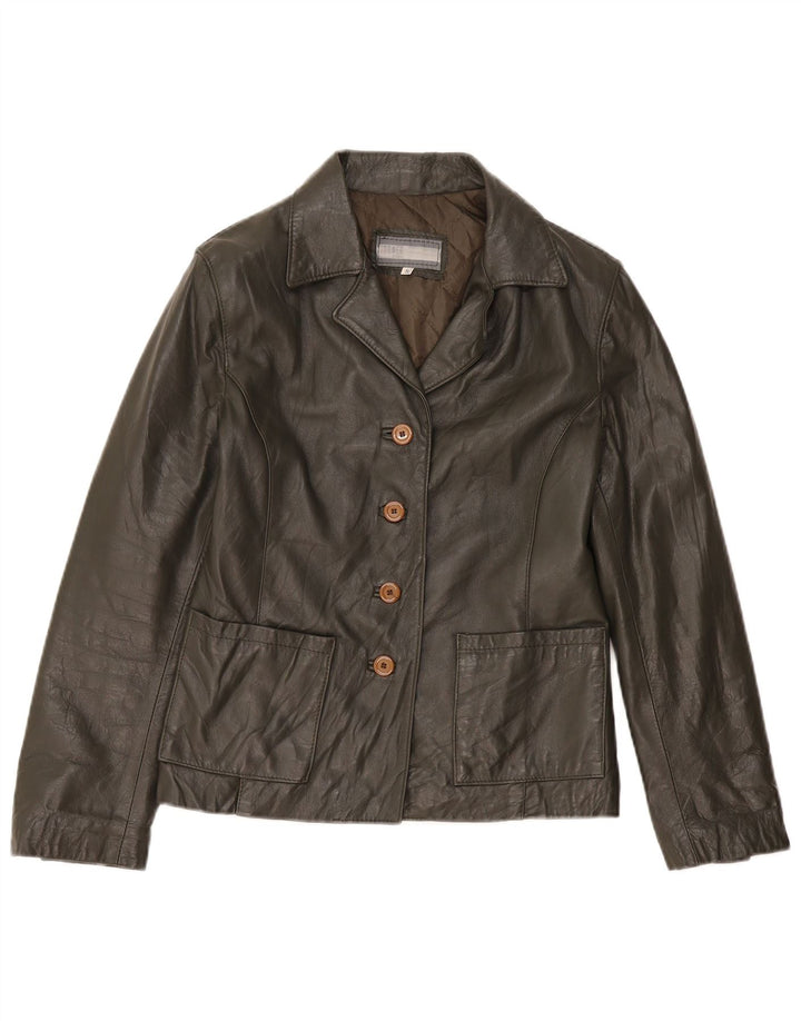 Jaqueta de couro feminina vintage Reino Unido 10 couro cáqui pequeno