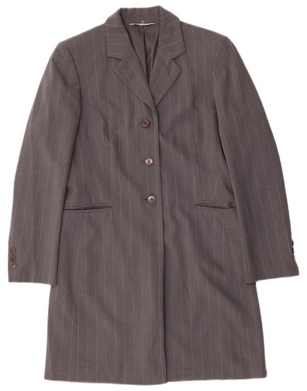 Marks & Spencer Womens Petite Overcoat UK 8 Small Grey Risca de Giz Poliéster