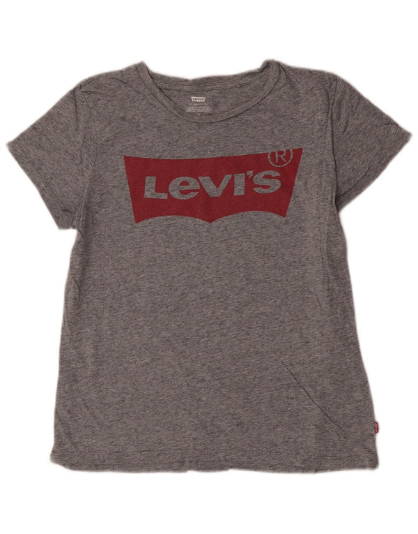 Camiseta feminina gráfica Levi's UK 14 algodão manchado cinza médio