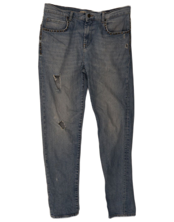 Zara Mulher Trafaluc Jeans Slim Desgastados UE 38 Pequeno W28 L28 Azul