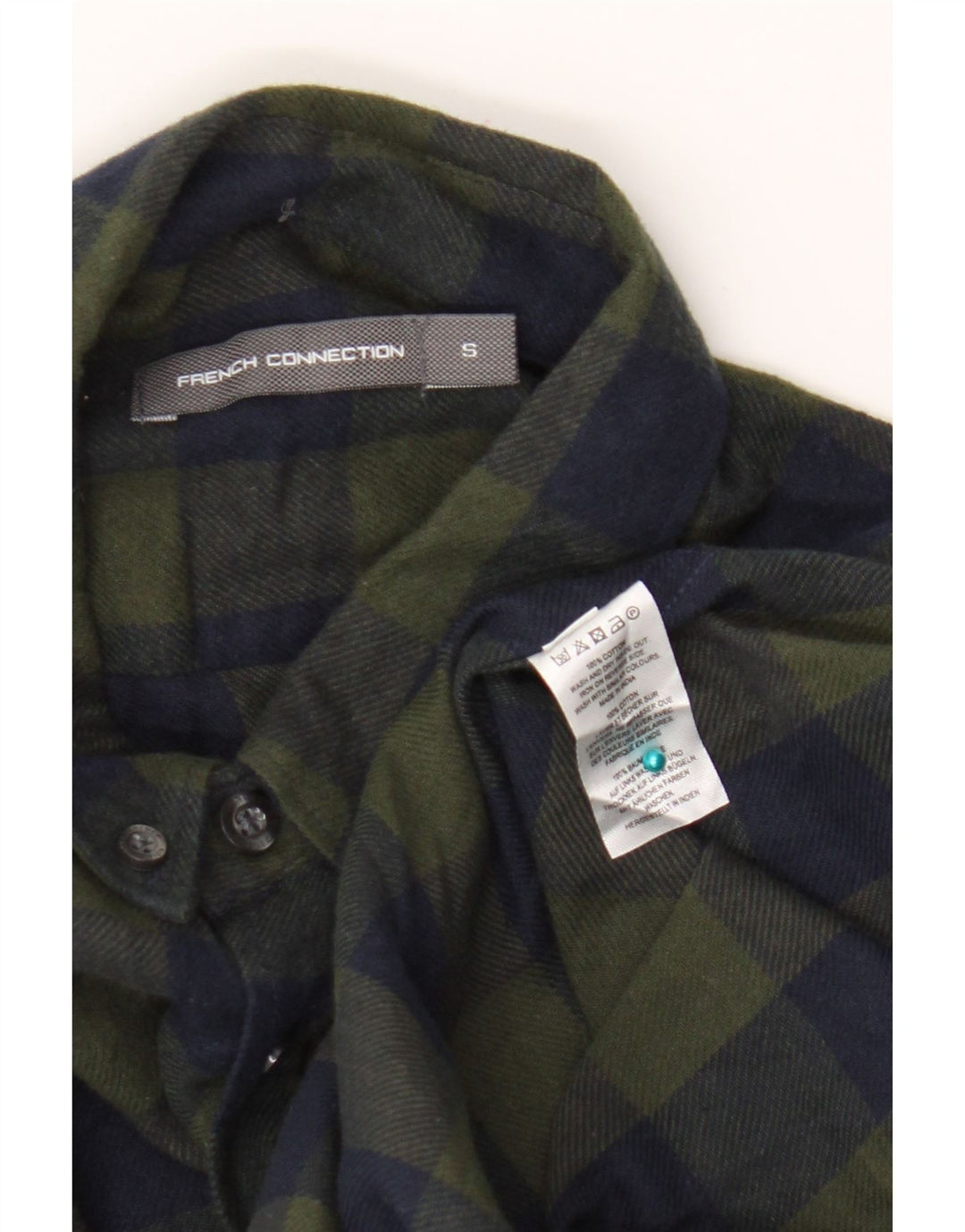 Camisa masculina de flanela French Connection algodão xadrez verde pequeno