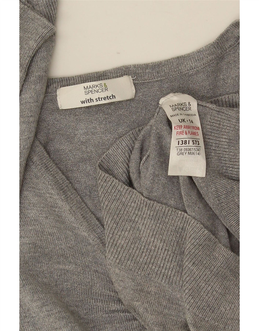 Suéter feminino Marks & Spencer manga 3/4 com decote em V Reino Unido 14 cinza médio