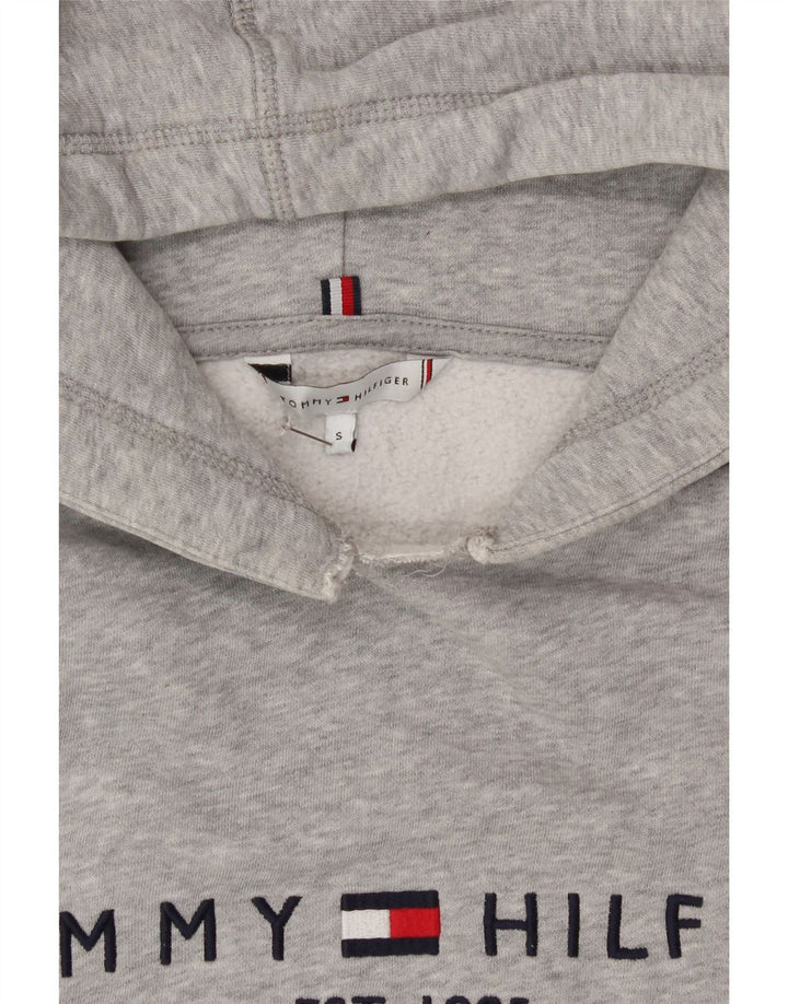 TOMMY HILFIGER Womens Oversized Crop Hoodie Jumper UK 10 Small Grey Vintage Tommy Hilfiger and Second-Hand Tommy Hilfiger from Messina Hembry 