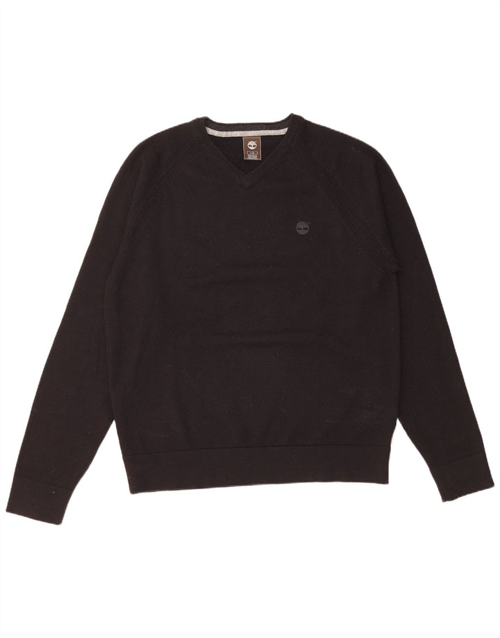 Suéter masculino Timberland regular fit com decote em V, grande lã preta