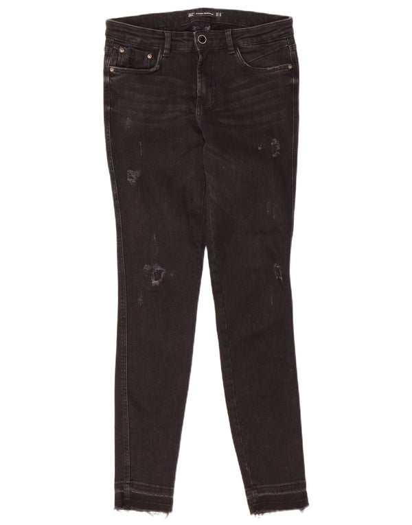 Calça jeans skinny feminina Zara Trafaluc desgastada UE 38 pequena W28 L29 preta