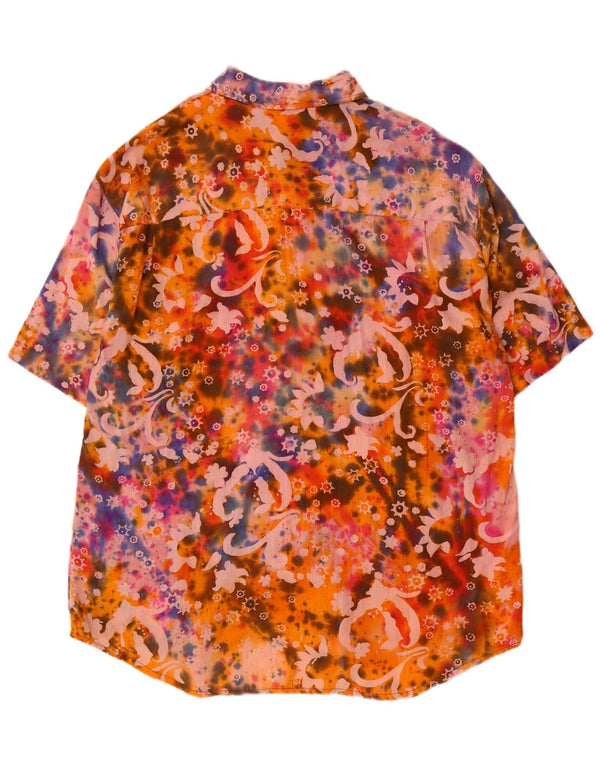 Camisa masculina vintage abstrata padrão manga curta grande multicolorida