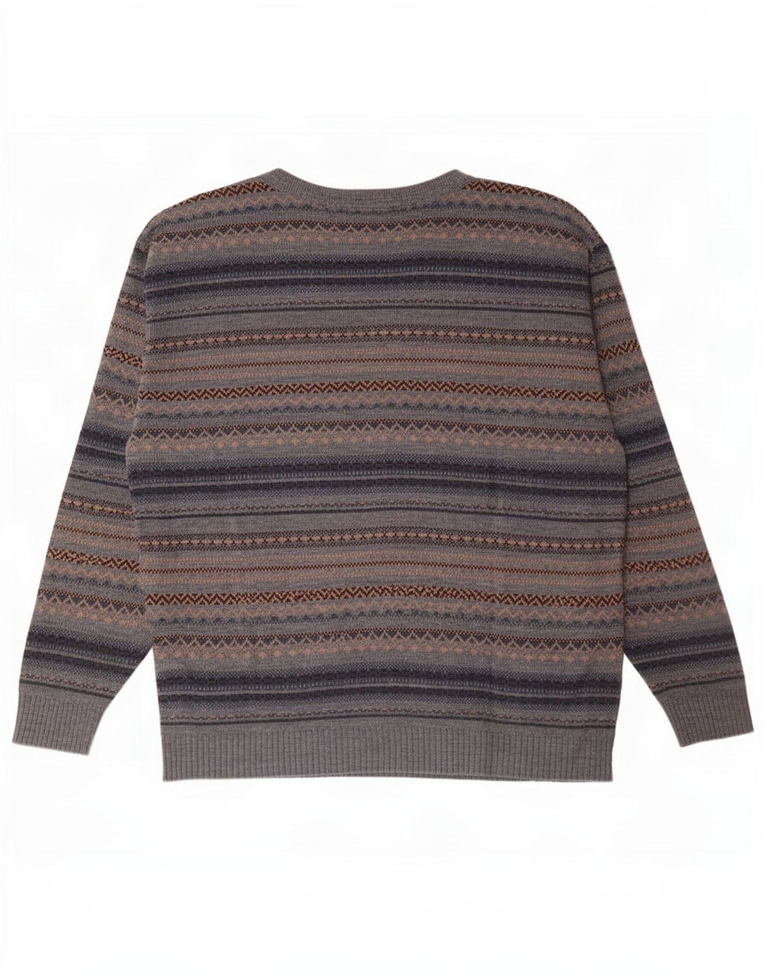 Suéter masculino vintage com pescoço de barco, cinza médio, acrílico Fair Isle
