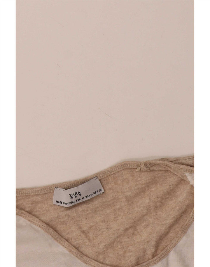 Zara Camiseta feminina gráfica Top UK 14 Medium White Colorblock
