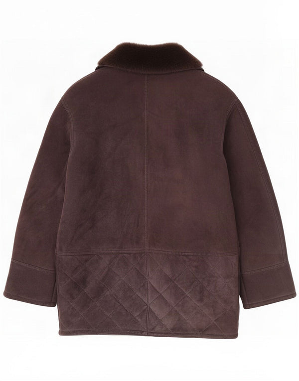 Sobretudo masculino vintage de shearling Reino Unido 42 XL couro marrom