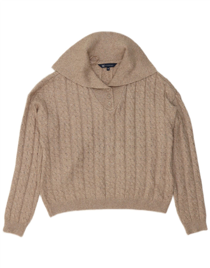 Suéter feminino Crew Clothing com gola polo UK 14 poliéster bege médio