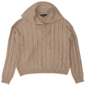 Suéter feminino Crew Clothing com gola polo UK 14 poliéster bege médio