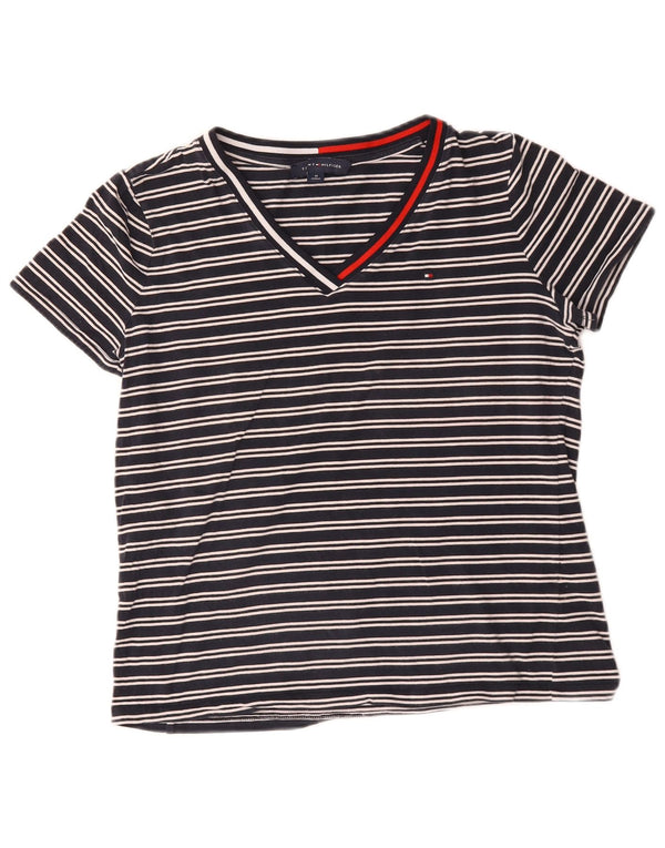 Tommy Hilfiger Womens T-Shirt Top UK 14 Medium Navy Blue Striped Cotton