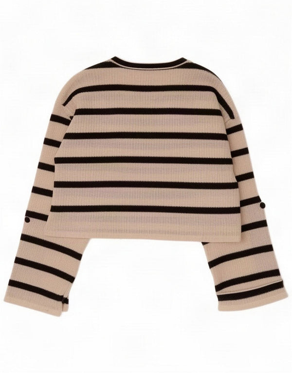 Suéter feminino Zara com gola canoa e gola redonda UK 10 pequeno listrado branco