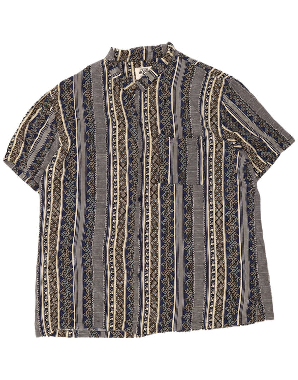 Blusa feminina vintage de manga curta UK 22 3XL listrada azul marinho