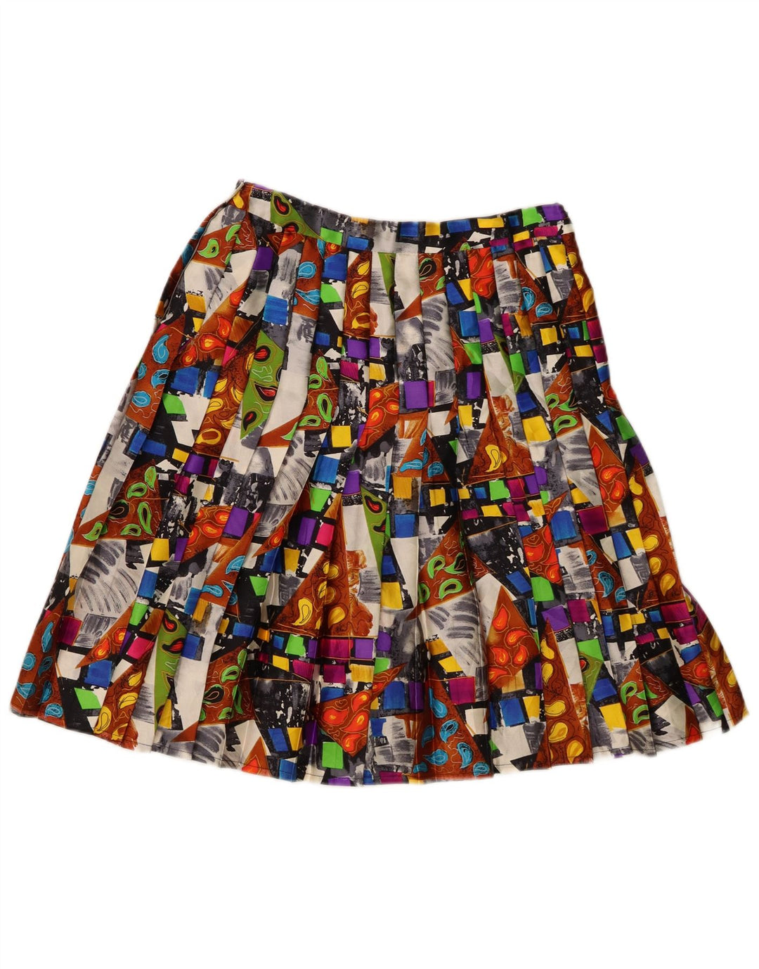 Saia plissada feminina vintage W28 média multicolorida