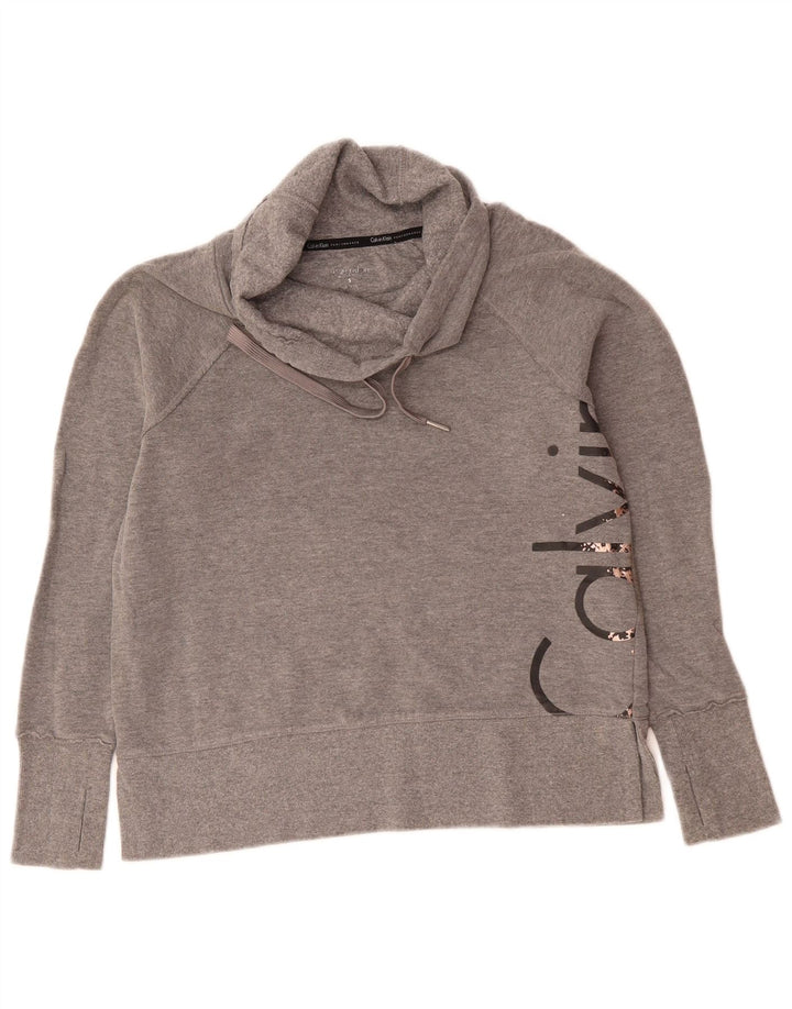 Suéter feminino CALVIN KLEIN com estampa gráfica de desempenho UK 10 pequeno cinza