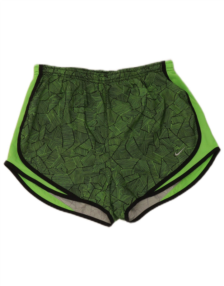 Shorts esportivos femininos Nike Dri Fit UK 14 poliéster geométrico verde médio