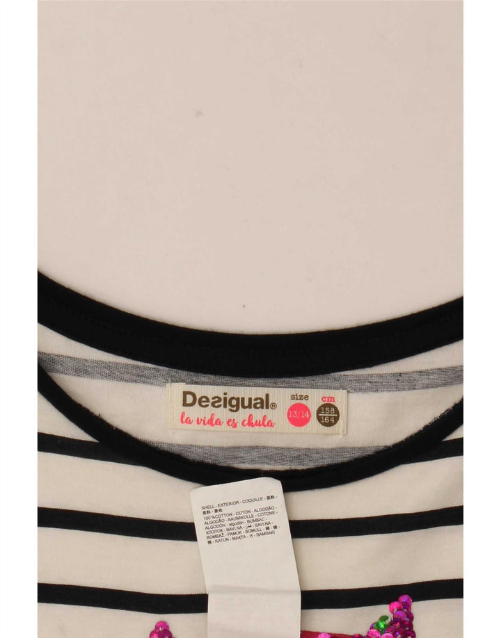 Desigual Vestido Básico Gráfico Menina 13-14 Anos Listrado Branco Algodão