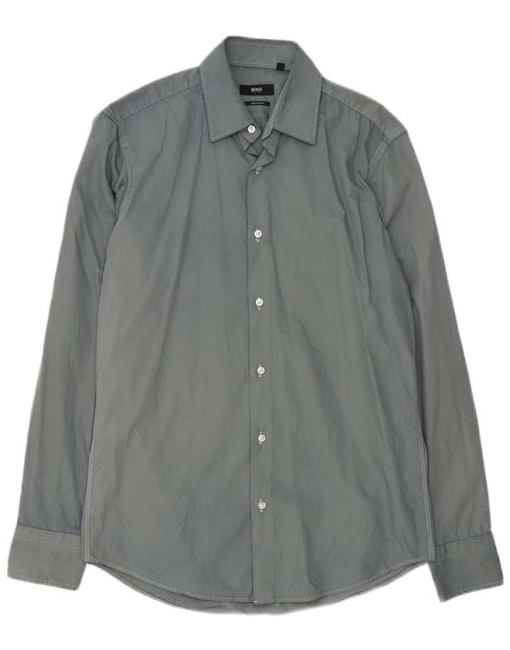 Camisa masculina Hugo Boss Regular Fit tamanho 38 15 algodão cinza médio