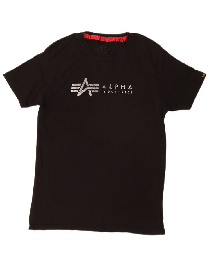 Camiseta gráfica masculina Alpha Industries Top pequeno algodão preto