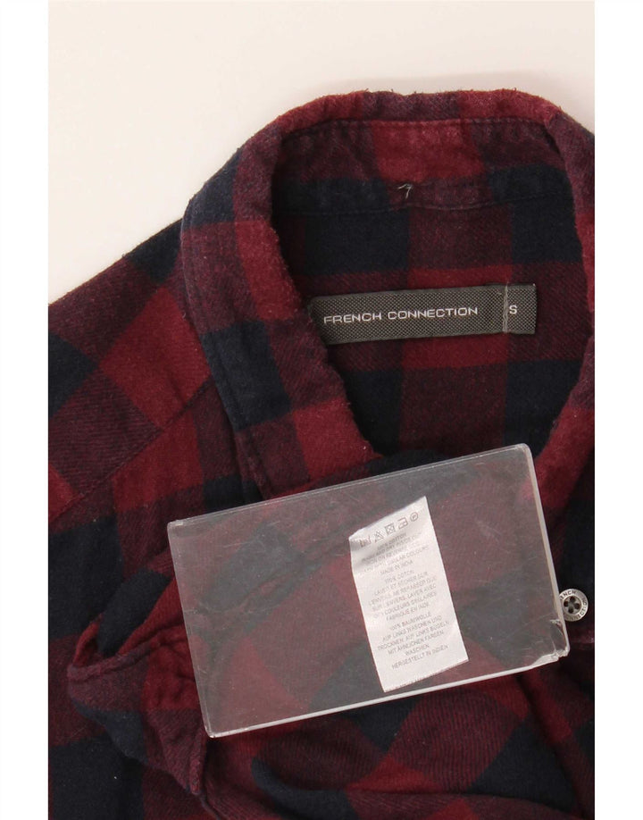 Camisa masculina de flanela French Connection pequeno algodão xadrez Borgonha