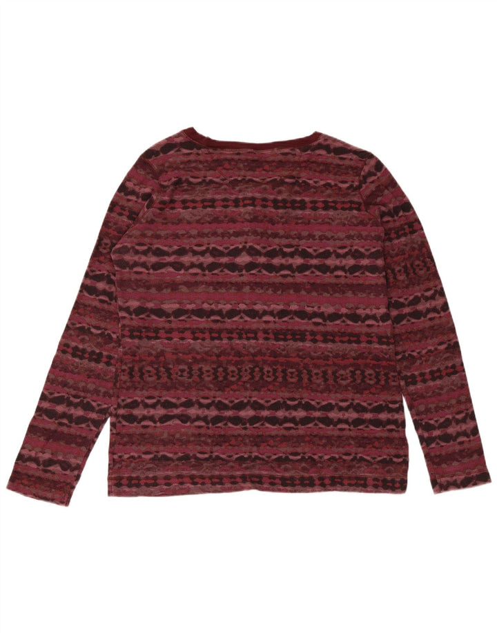 Eddie Bauer Top feminino manga comprida UK 18 XL Borgonha algodão geométrico