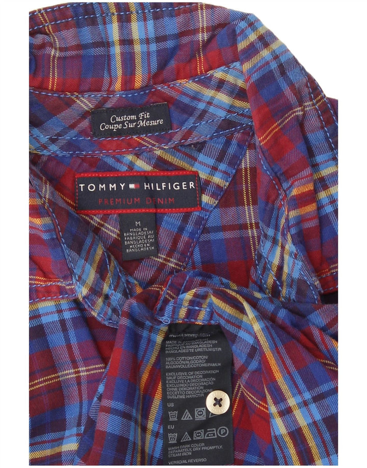 Camisa masculina de flanela Tommy Hilfiger Custom Fit algodão xadrez azul médio